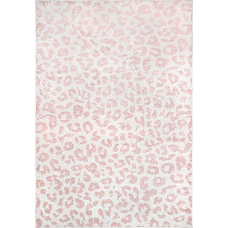 Trule Betances Modern Leopard Print Performance Ivory/Baby Pink Rug